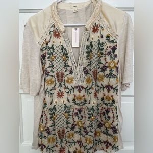 Anthropologie Tiny Floral Embroidered Shirt